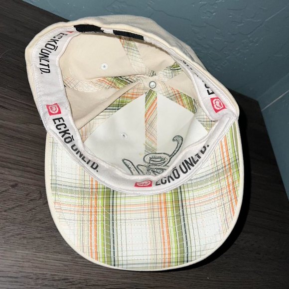 Ecko Unltd. Y2K Cursive Hat Cream Green Plaid Design One Size Baseball Cap - Picture 5 of 6